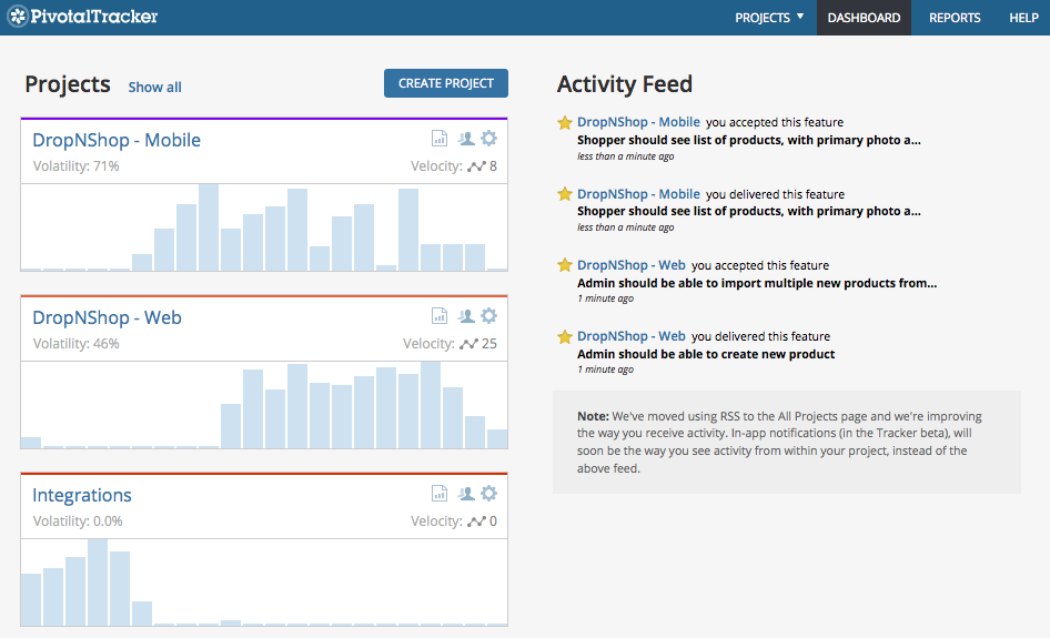 New Pivotal Tracker dashboard