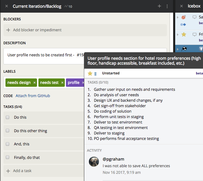 Managing story dependencies in Pivotal Tracker