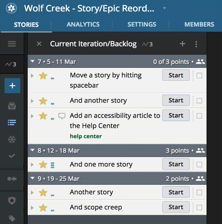 Using the keyboard to move stories in Pivotal Tracker